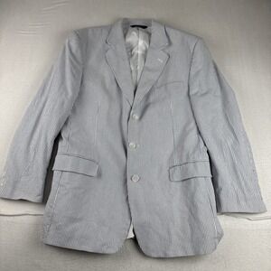Jos A Bank Mens Seersucker Blazer 43R Blue white cotton Coastal Preppy Derby